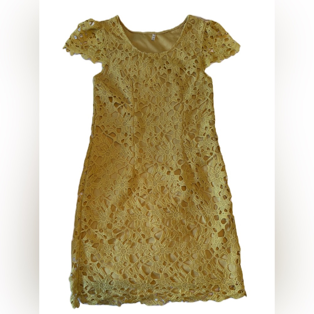 Yellow Lace Overlay Dress - Size M